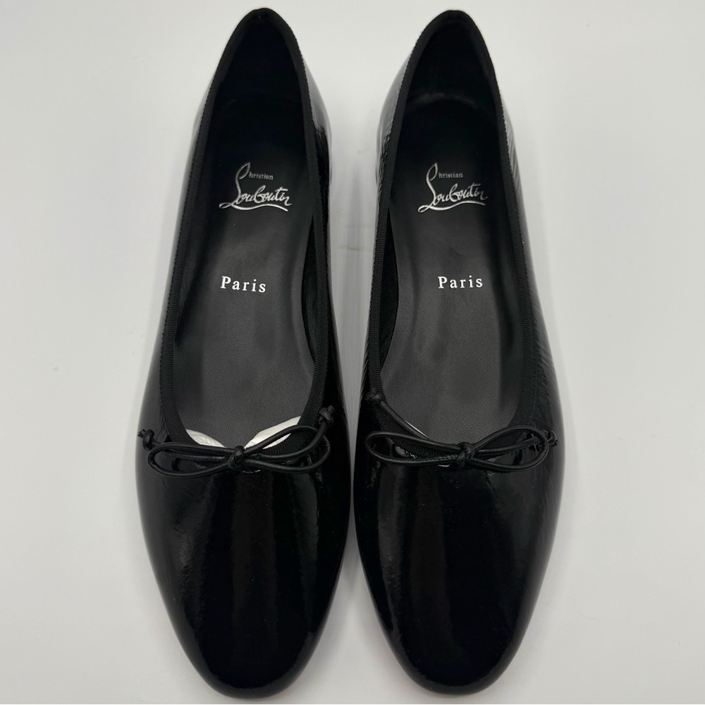 New NIB Christian Louboutin Black Patent Sweetie Jane Bow Heeled Ballet Flats